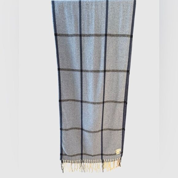 Colombo 100% Cashmere Scarf Blue Gray Windowpane Italy Fringe 72x25”) - Picture 2 of 11